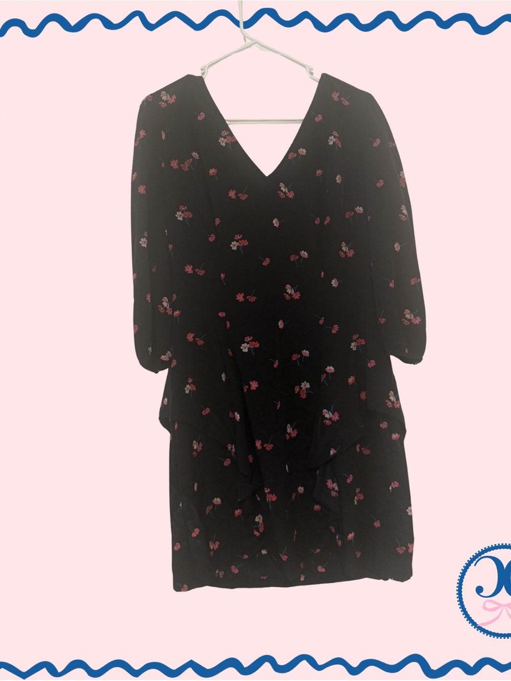 Women's Black Long Sleeve Floral Dress